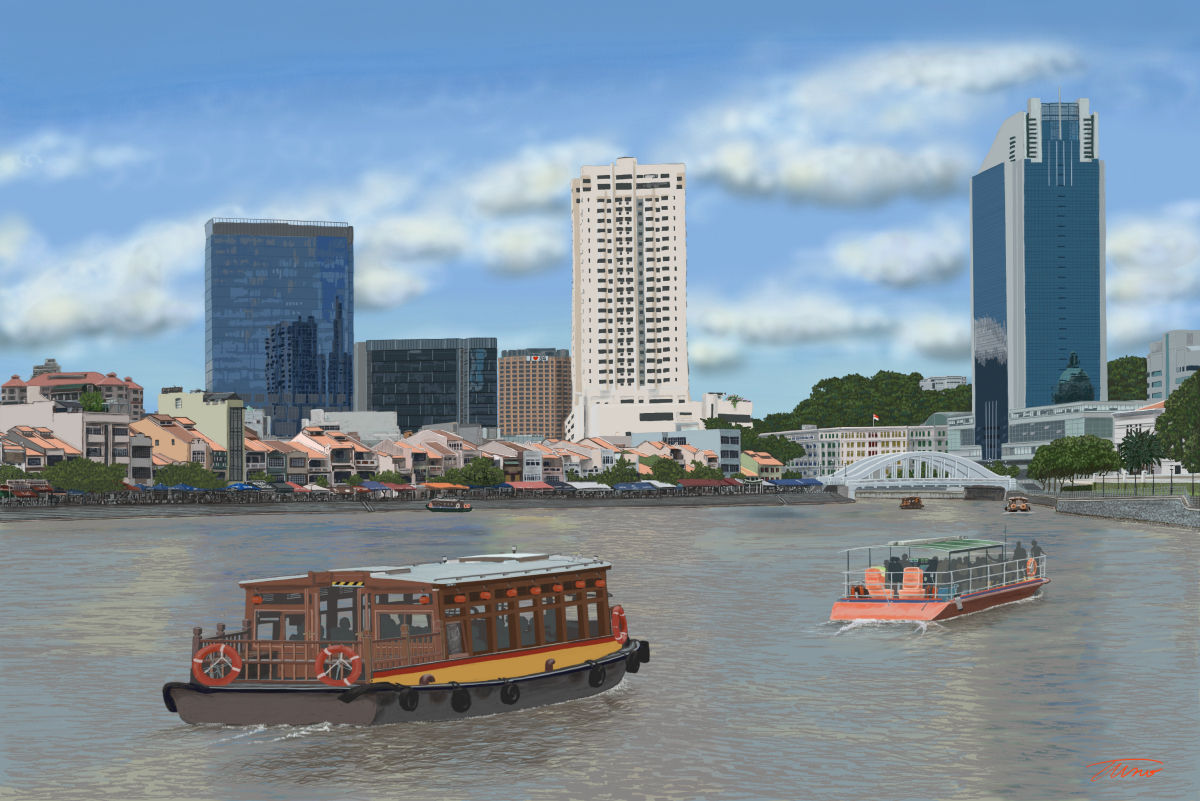 View of Boat Quay along Singapore river, Singapore