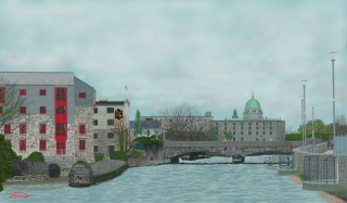 View of Galway Cathedral and River Corrib from Wolfe Tone Bridge, Co. Galway, Ireland