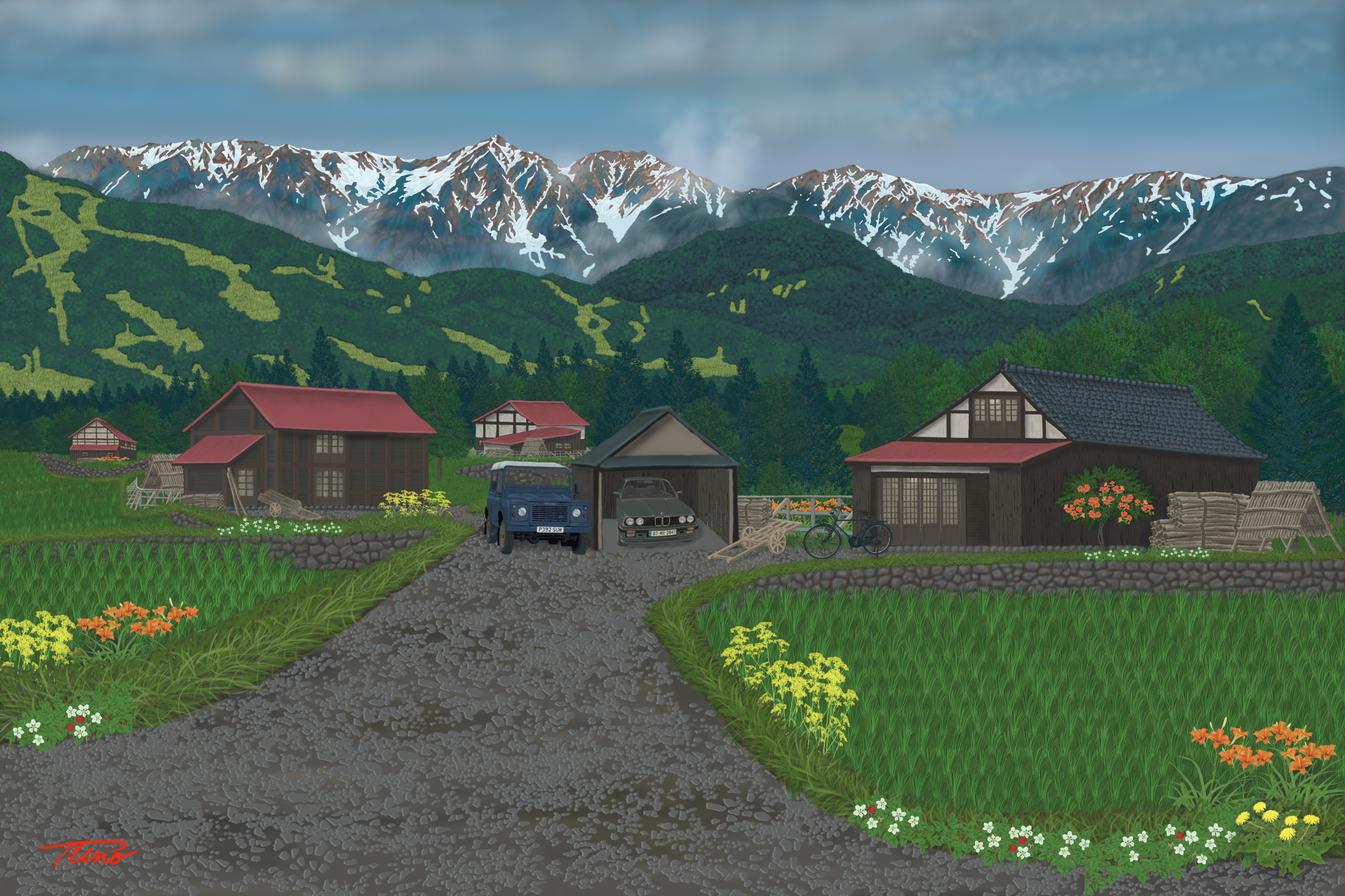 白馬村北城より望む白馬連峰