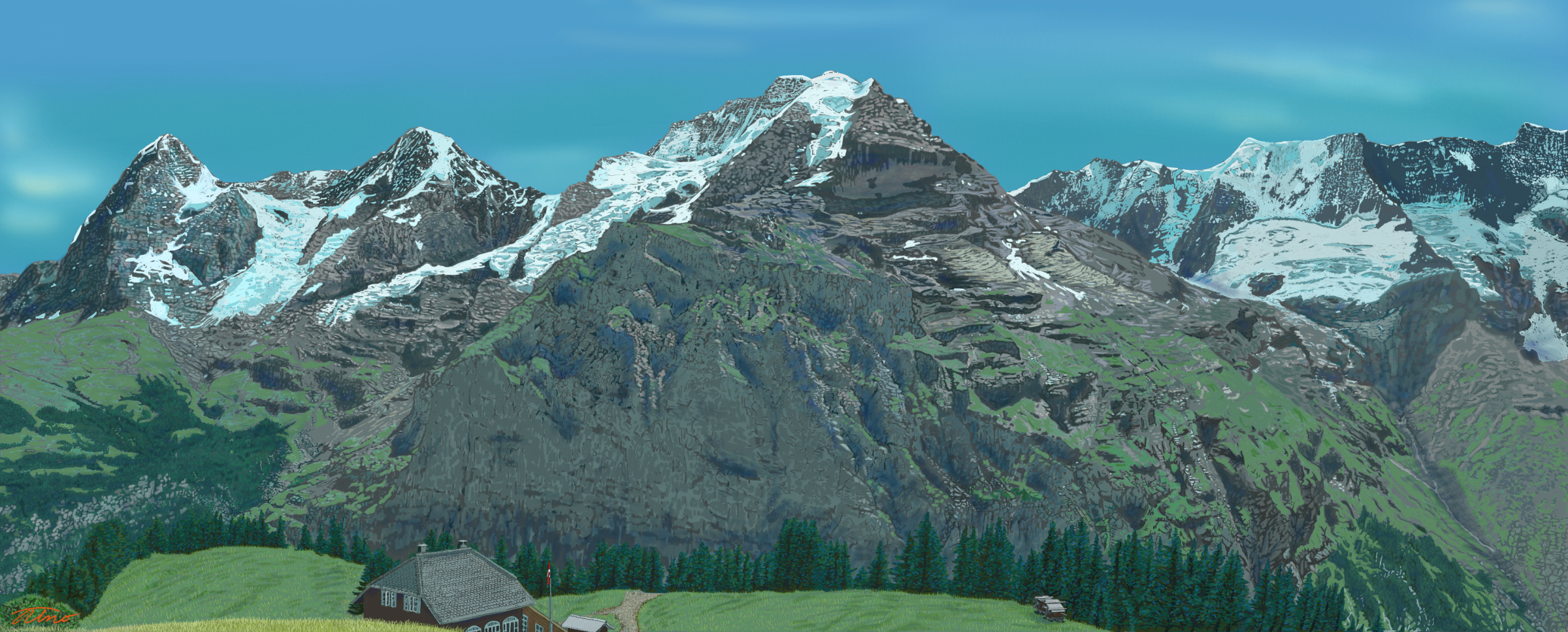 View of the Bernese Alps from Murren in Switzerland